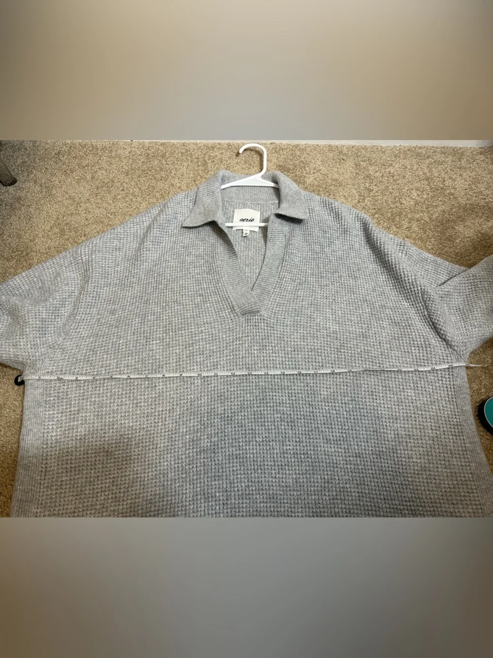 Aerie Cozyup Waffle Knit Polo Sweater Gray Size L - Picture 8 of 9